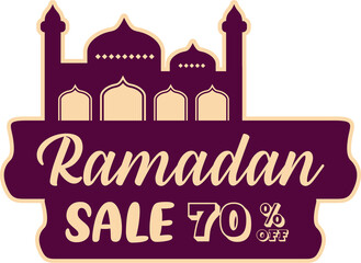 Fototapeta na wymiar Ramadan sale 70 percent off label badge banner template design