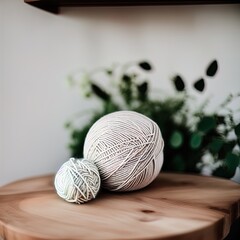 A ball of yarn on a table.