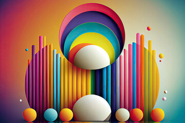 Naklejka na ściany i meble abstract background, vector, plain color, Rainbow geometric bars and circles