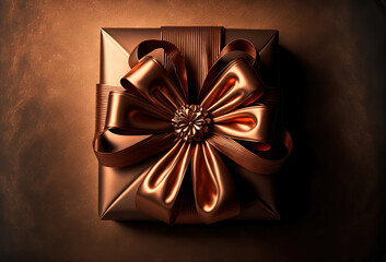 gift box on copper background created with Generative AI technology