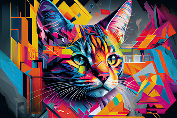 abstract cat shining in rainbow colors