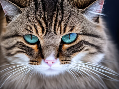 Macro photography of a cat with blue eyes