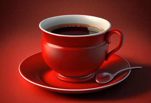 cup of coffee on red background created with Generative AI technology