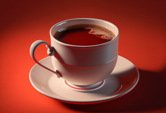 cup of coffee on red background created with Generative AI technology