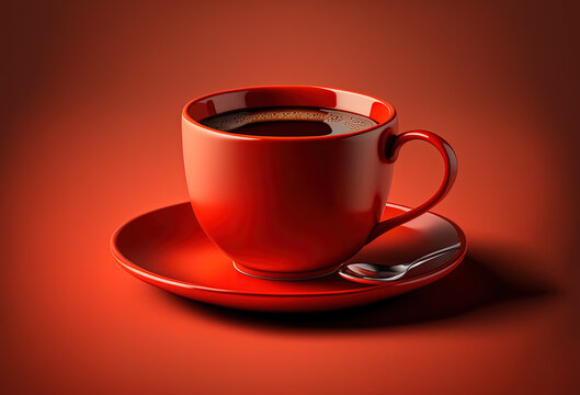 cup of coffee on red background created with Generative AI technology