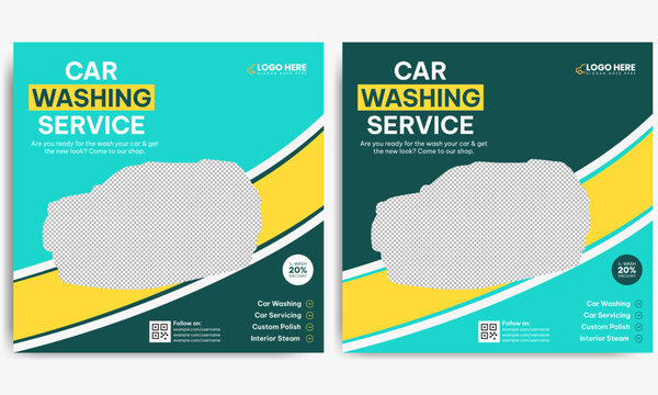 Car wash cleaning service social media post template design