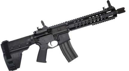 Assault rifle with a stablizing brace isolated in a png