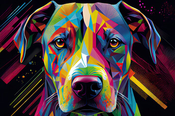 colorful Cute wild animals head dog on geometric pop art style