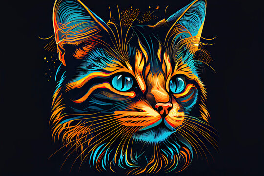 colorful cat head with creative abstract elements