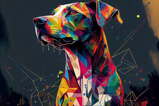 colorful Cute wild animals head dog on geometric pop art style