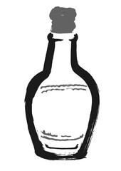 ボトルのPOPフレーム　余白のある手描き筆書きイラスト　白黒,モノクロ,単色