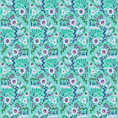 Creative shape mosaic seamless pattern ornament. Doodle style. Hand drawn difirent shapes wallpaper.