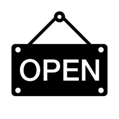 OPEN silhouette icon. Store open for business. Vector.