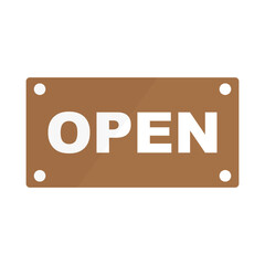 OPEN icon of a wooden store. Now open for business. Vector.