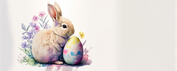 Easter Bunny watercolour With copy space (Generative Art)