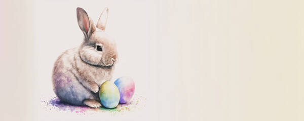 Fototapeta na wymiar Easter Bunny watercolour With copy space (Generative Art)