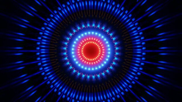 vj loop abstract blue red motion circle with flashes of neon lights. High quality 4k footage
