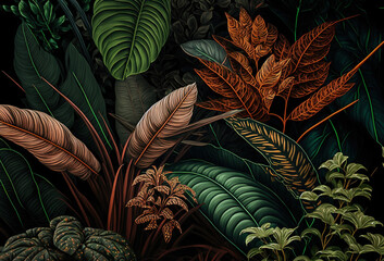 copper tropical plant background theme created with Generative AI technology