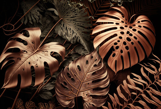 Fototapeta copper tropical plant background theme created with Generative AI technology