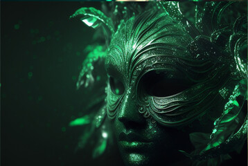 Fondo Máscara de Carnaval verde - Green Mask Carnival Background - Generative AI