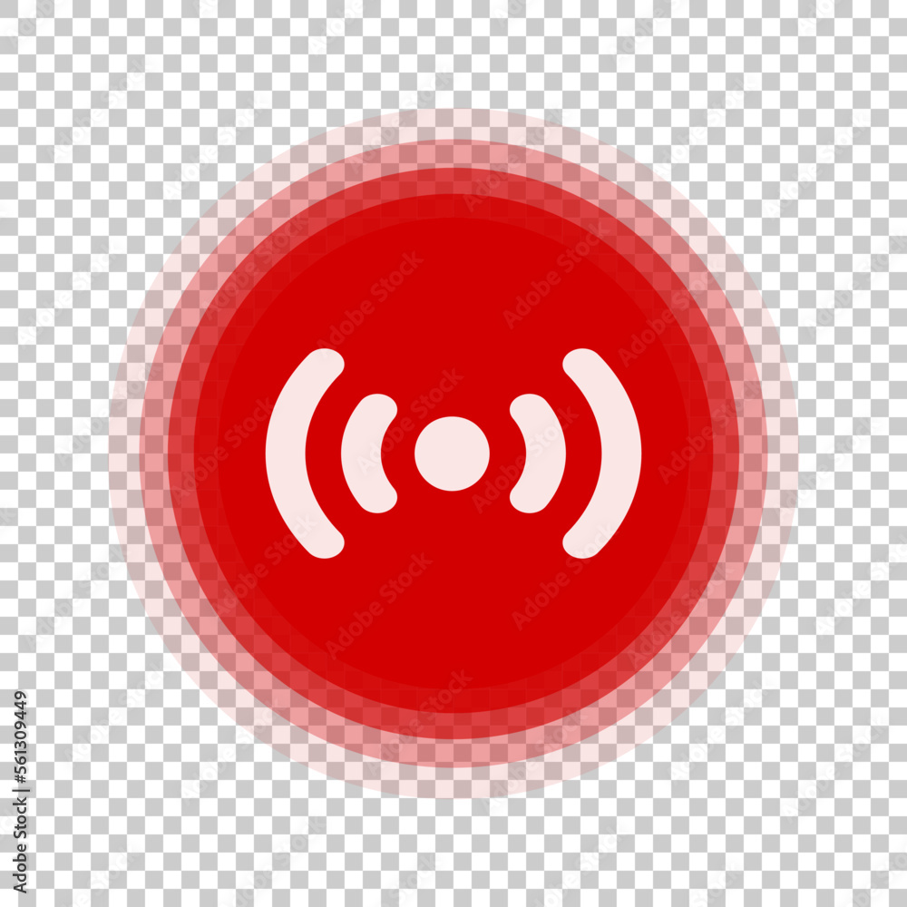 Poster live streaming icon emitting red waves isolated on transparent background. live streaming or live br