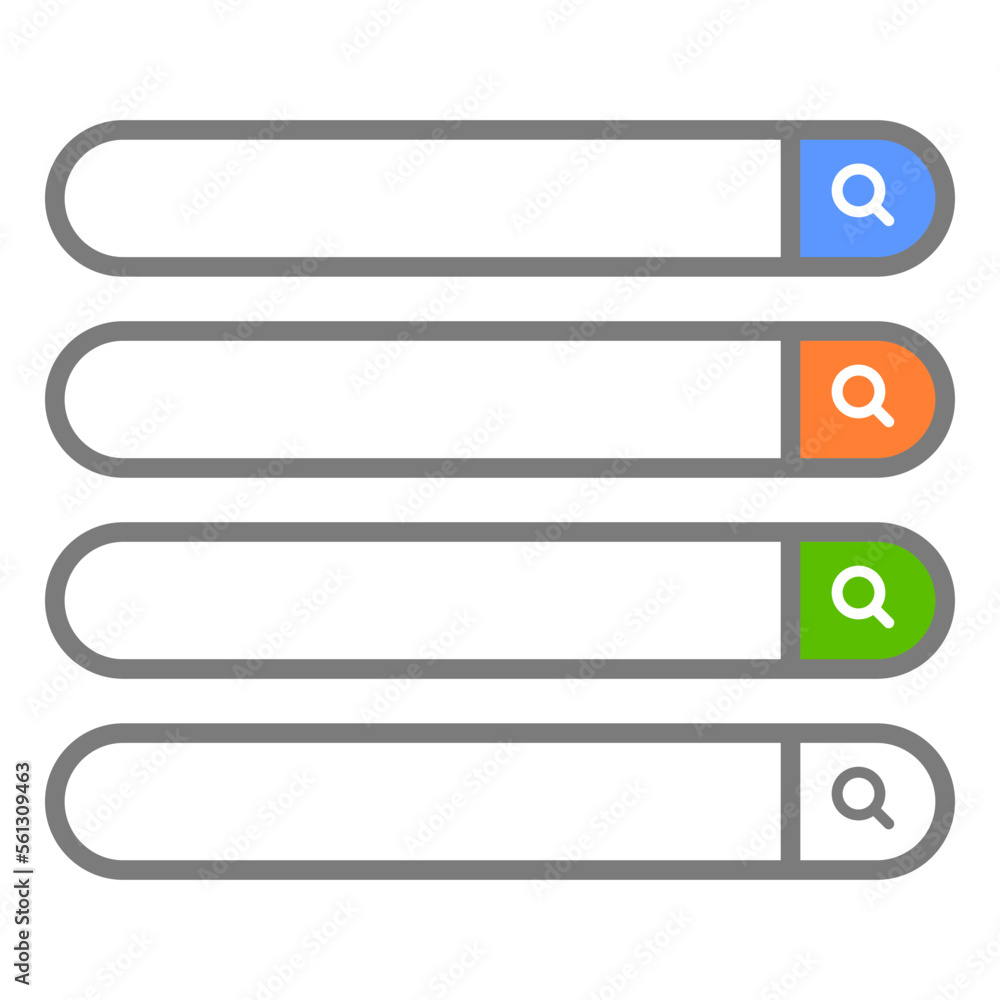 Poster search box set in different colors. web search bar. internet search system. vector.