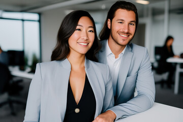 Portrait of smiling businessman with female colleagues in office