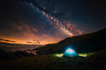 Fototapeta na wymiar Camping at night representing adventure created with Generative AI