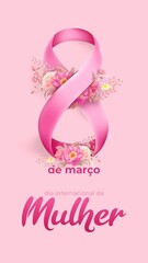 Dia Internacional da Mulher 8 de Março Selo Fita Laço