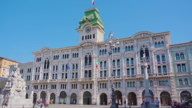 Impressive Trieste City Hall located on main square of historical town as popular tourist destination in picturesque Trieste