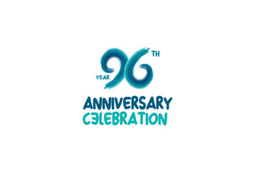 96th, 96 years, 96 year anniversary celebration fun style logotype. anniversary white logo with green blue color isolated on white background, vector design for celebrating event
