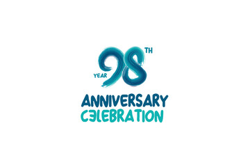 98th, 98 years, 98 year anniversary celebration fun style logotype. anniversary white logo with green blue color isolated on white background, vector design for celebrating event