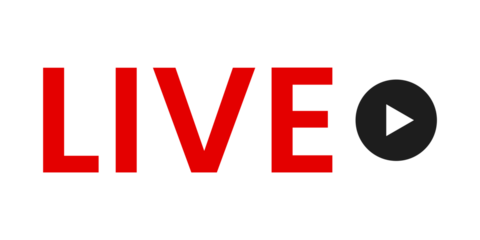 live icon red with play button icon on transparent background