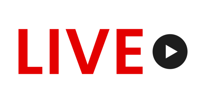 live icon red with play button icon on transparent background