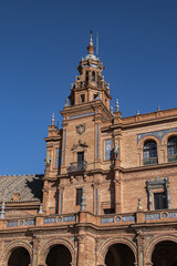 Fototapeta premium Architectural details of the picturesque renaissance and Moorish building styles in the Spain square (Plaza de Espana). Seville, Andalusia, Spain.
