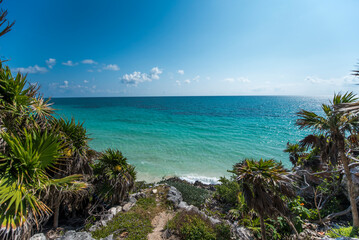 the Caribbean sea seen from the Tulum fortress 6