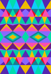 Vector seamless pattern colorful geometric background, 70s hippies style, triangle mosaic color