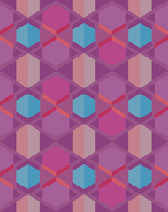 Vector seamless pattern colorful geometric pink background, 70s hippies style, polygon mosaic color