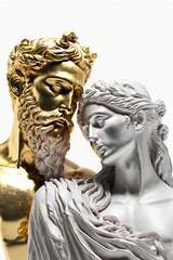 Sculpture de personnes stoïciennes, homme, femme, or et marbre, romance et amour. Idéal pour la Saint-Valentin, le papier peint, l'arrière-plan