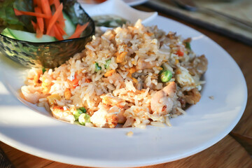 stir fried rice, fried rice with vegetable salad