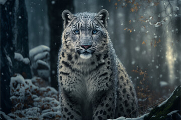 Snow Leopard in the Forest
