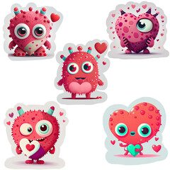 Obraz premium Adorable valentines day monster PNG set created with generative ai technology