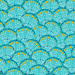 Beautiful seashells, corals and starfishes Seamless pattern - 561315257