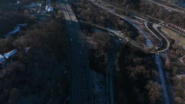 Aerial cinematic downtown Toronto DVP sunrise 4