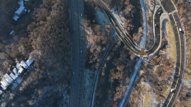 Aerial cinematic downtown Toronto DVP sunrise 5