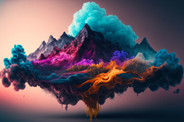 Abstract Colorful Volcano which explodes in multicolor lava and smoke. Generative AI