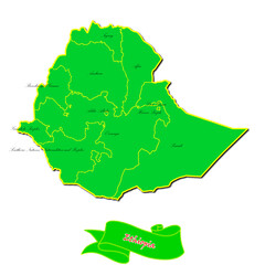 Vector map of  Ethiopia  with subregions in green country name in red