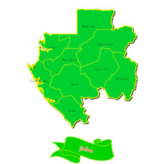 Vector map of  Gabon with subregions in green country name in red