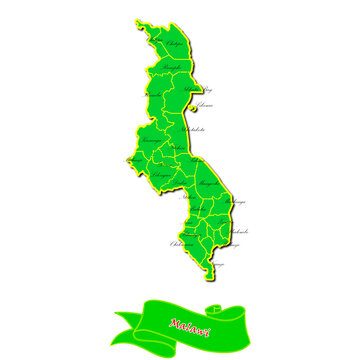recommend clip art: Vector map of Malawi with subregions in green country name in red