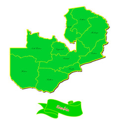Vector map of Zambia with subregions in green country name in red
